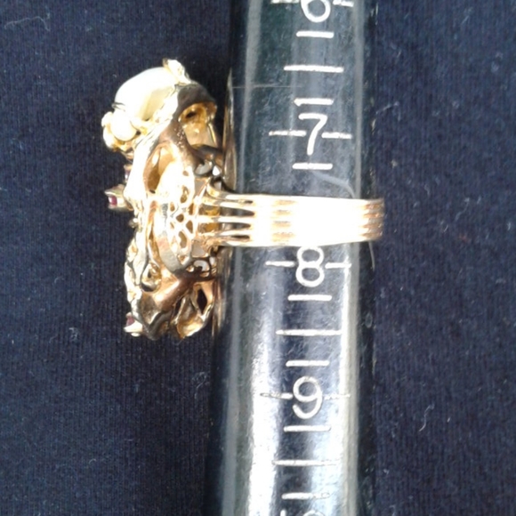 Exquisite 14k gold mother of pearl and rubies ring 7.75 cocktail party big 16g - Picture 6 of 8